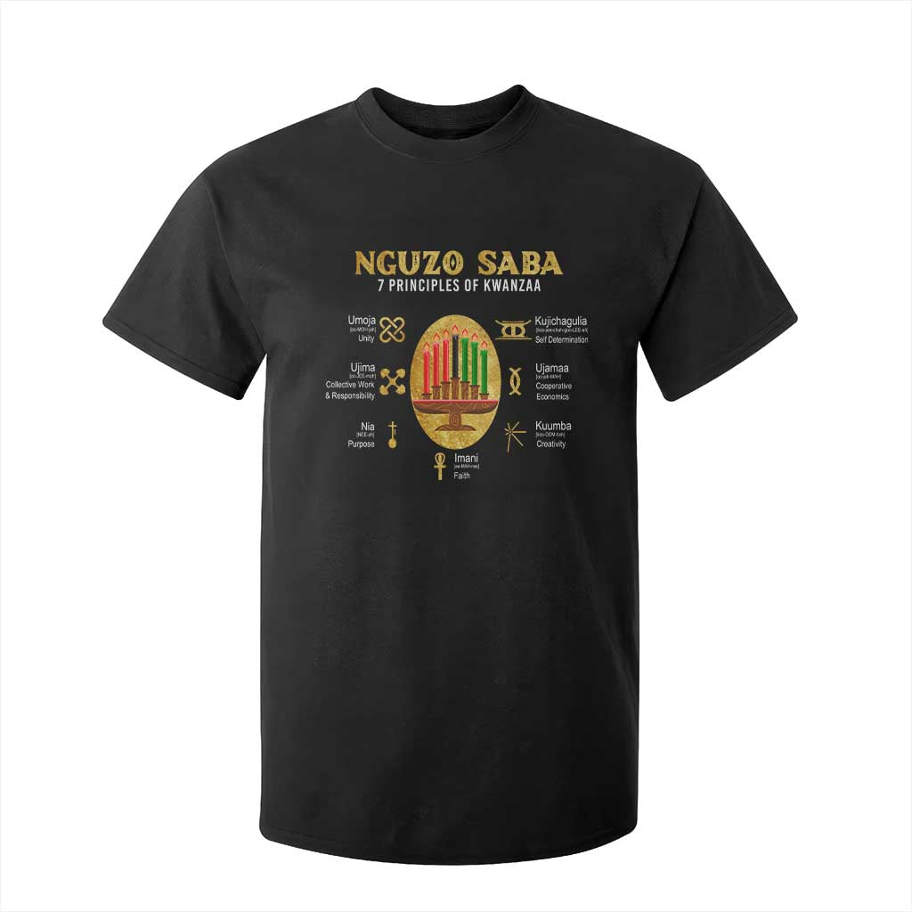 Nguzo Saba Symbols The 7 Principles Of Kwanzaa Kinara Candles African Holiday T Shirt For Kid