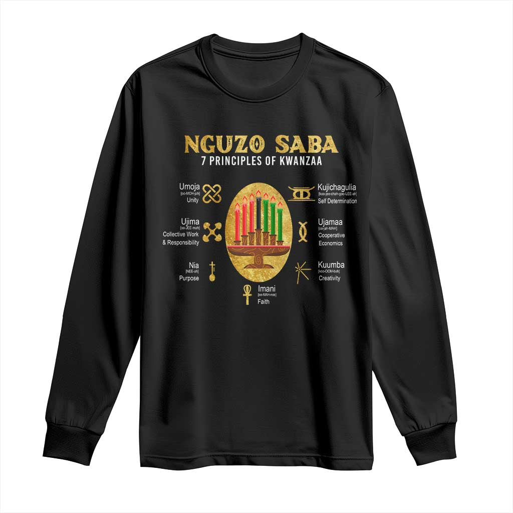 Nguzo Saba Symbols The 7 Principles Of Kwanzaa Kinara Candles African Holiday Long Sleeve Shirt