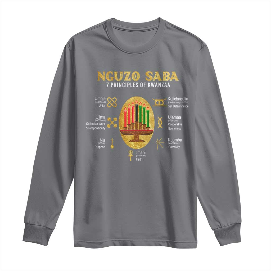Nguzo Saba Symbols The 7 Principles Of Kwanzaa Kinara Candles African Holiday Long Sleeve Shirt