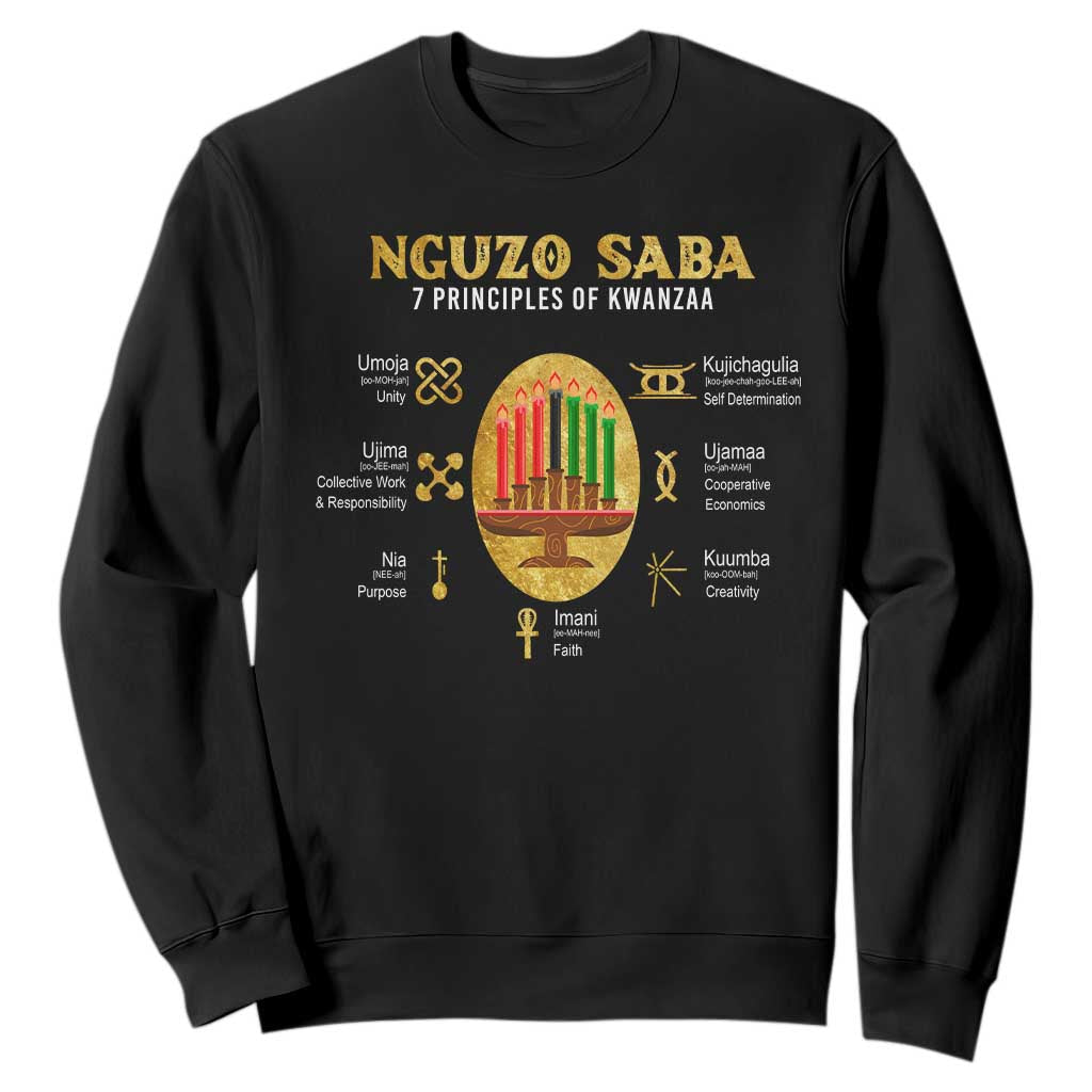 Nguzo Saba Symbols The 7 Principles Of Kwanzaa Kinara Candles African Holiday Sweatshirt