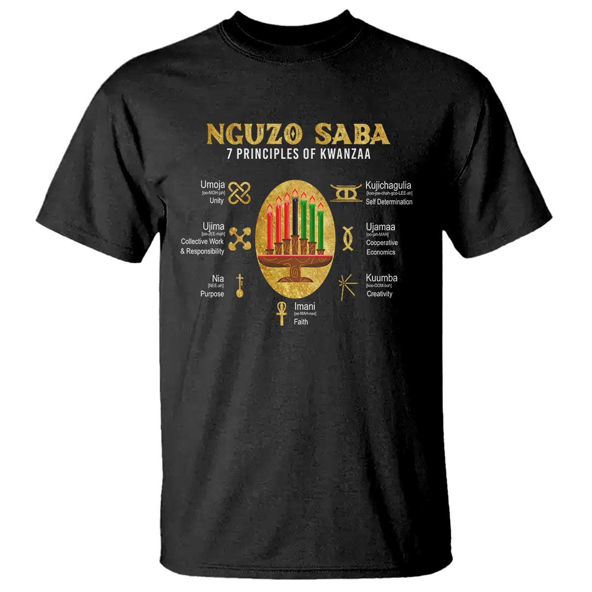 Nguzo Saba Symbols The 7 Principles Of Kwanzaa Kinara Candles African Holiday T Shirt