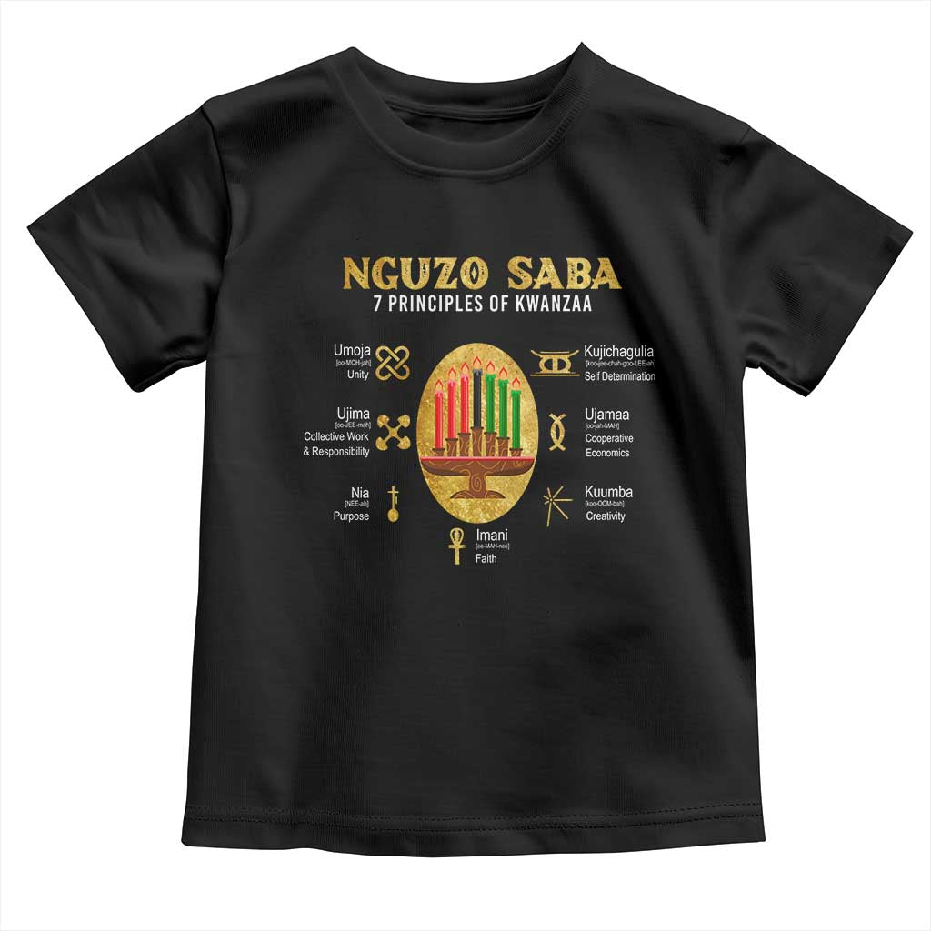 Nguzo Saba Symbols The 7 Principles Of Kwanzaa Kinara Candles African Holiday Toddler T Shirt