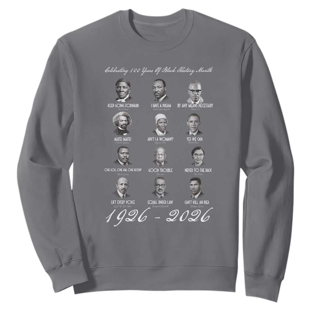 Celebrating 100 Years Of Black History Month 1926 2026 Sweatshirt Black Leaders