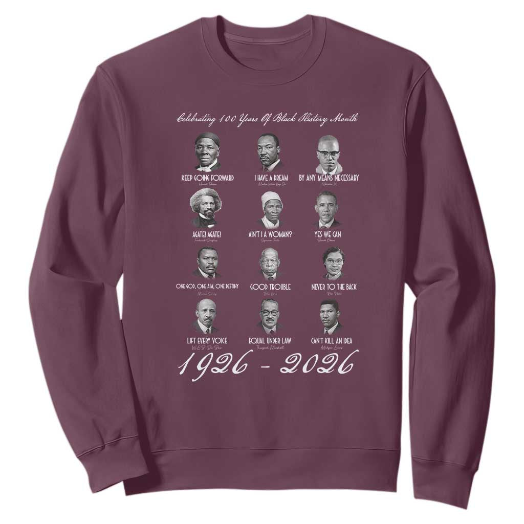 Celebrating 100 Years Of Black History Month 1926 2026 Sweatshirt Black Leaders