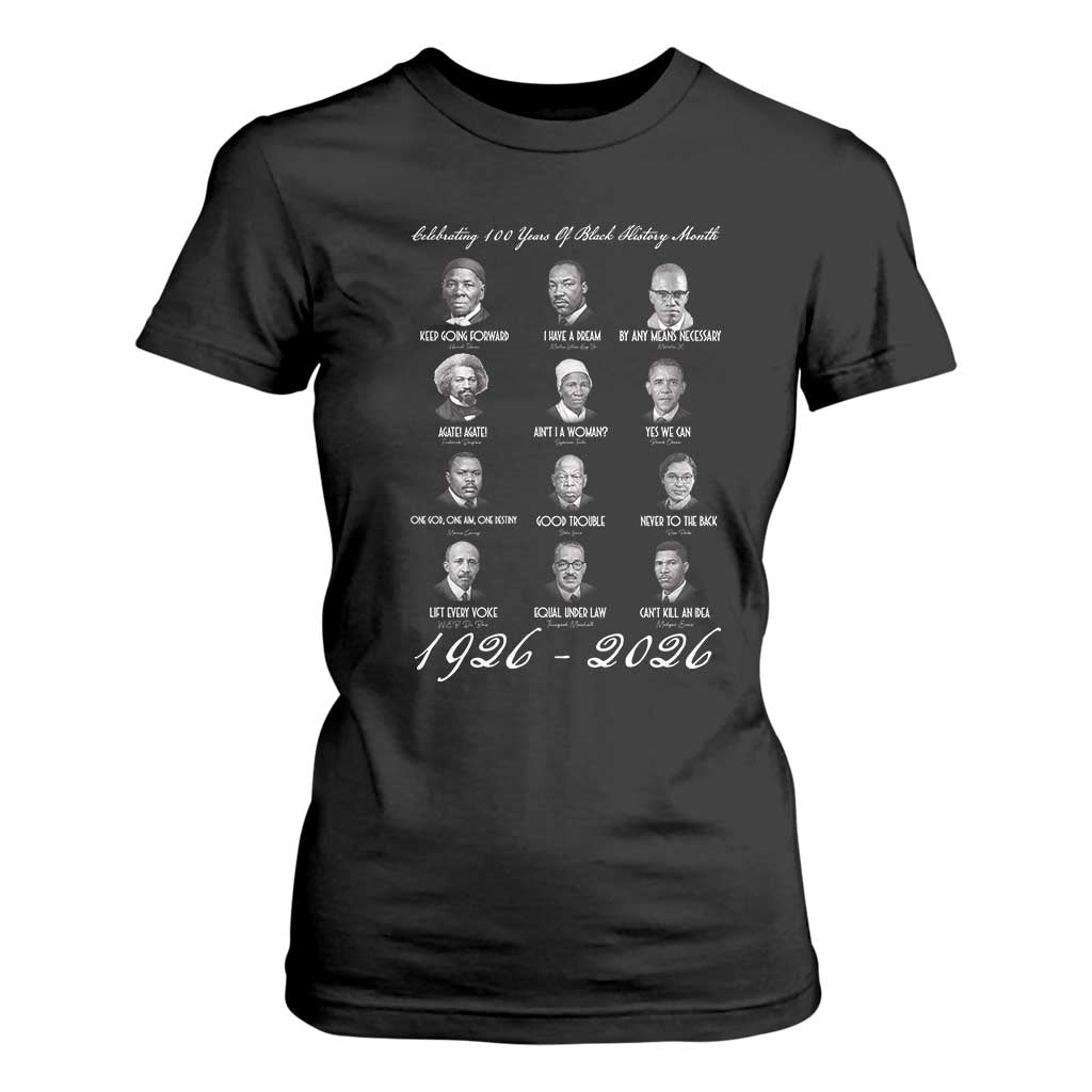 Celebrating 100 Years Of Black History Month 1926 2026 T Shirt For Women Black Leaders