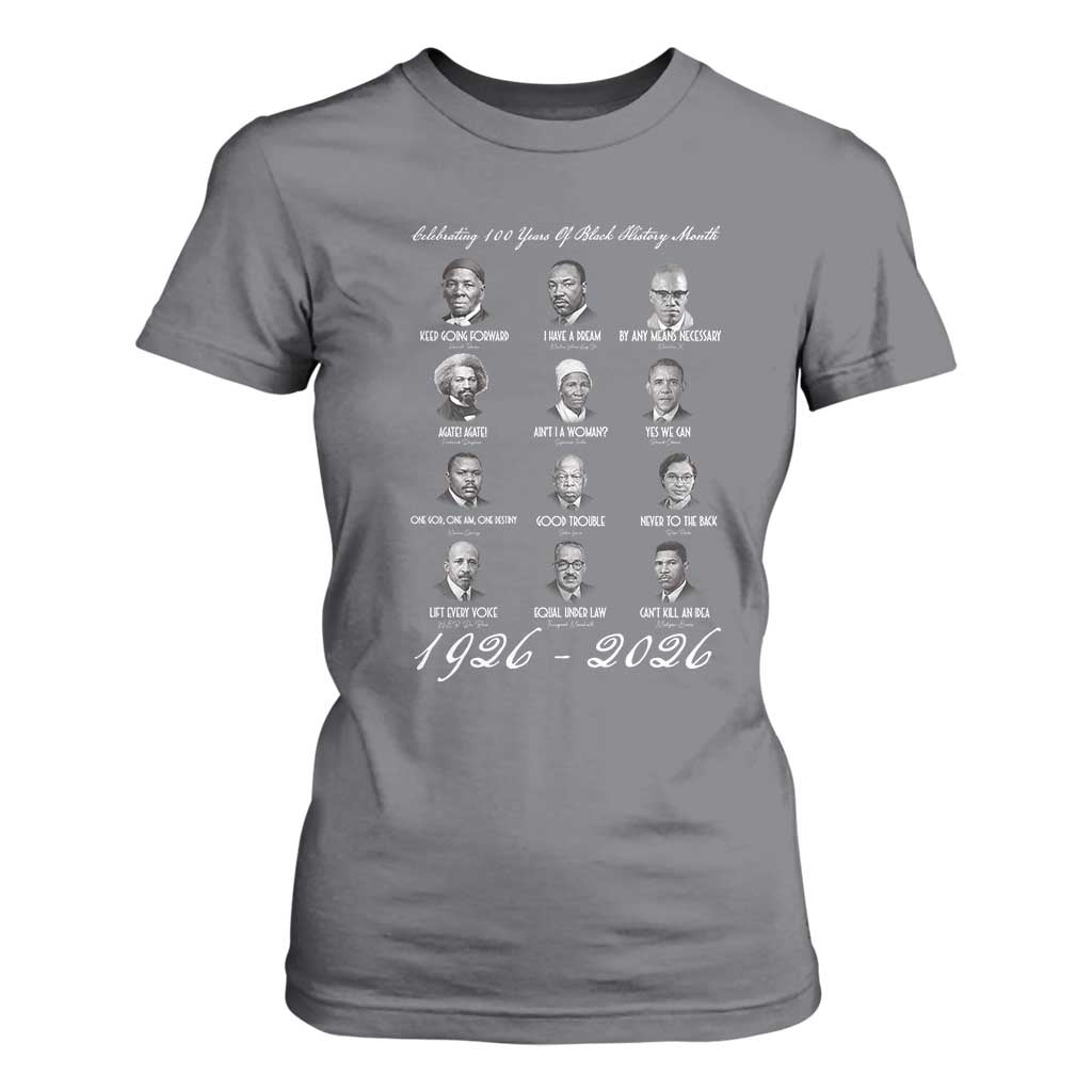Celebrating 100 Years Of Black History Month 1926 2026 T Shirt For Women Black Leaders