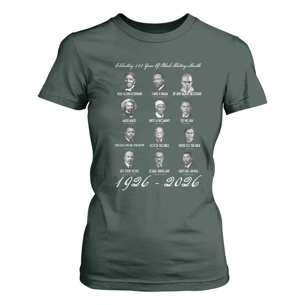Celebrating 100 Years Of Black History Month 1926 2026 T Shirt For Women Black Leaders