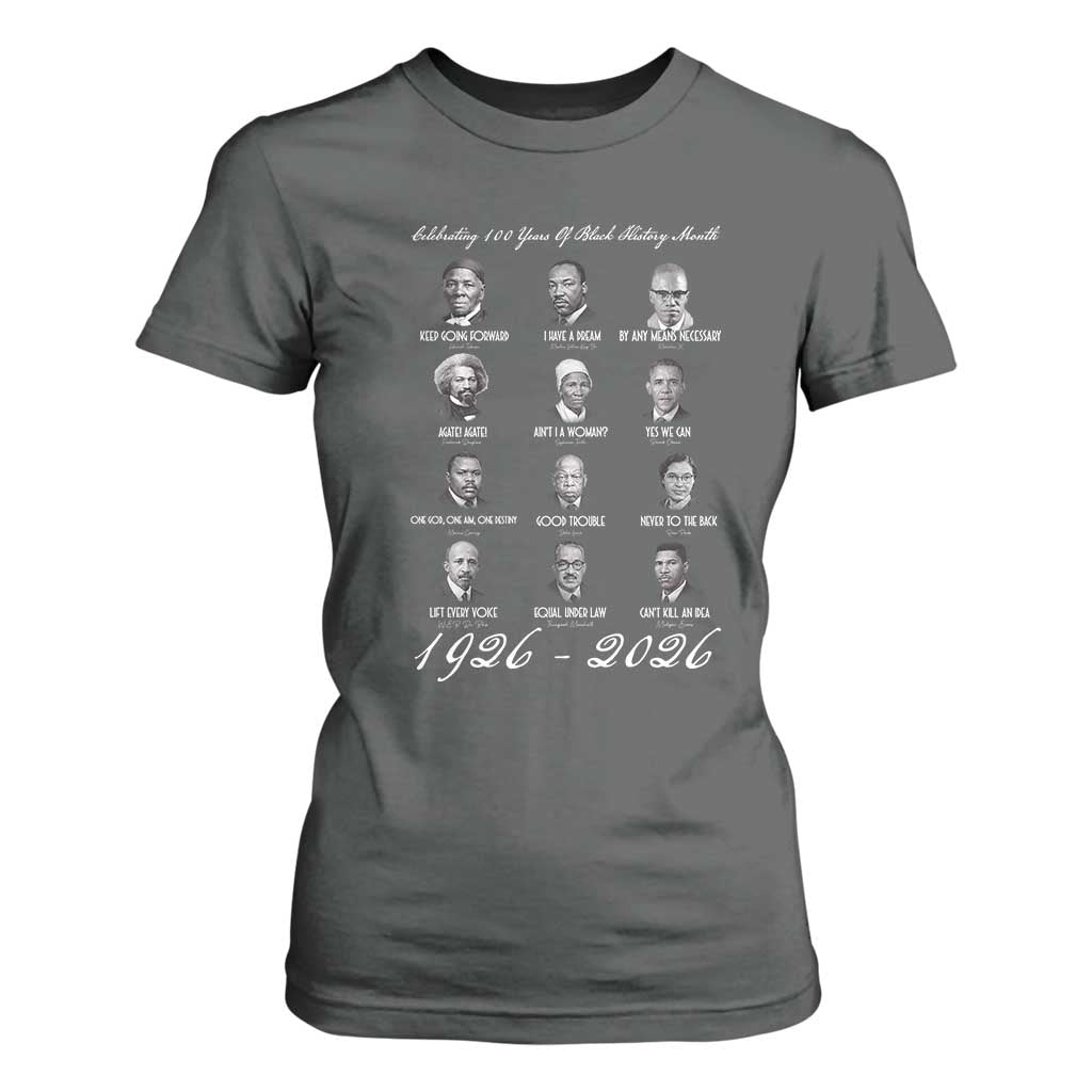 Celebrating 100 Years Of Black History Month 1926 2026 T Shirt For Women Black Leaders