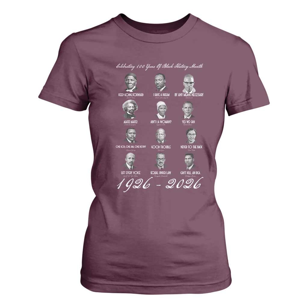 Celebrating 100 Years Of Black History Month 1926 2026 T Shirt For Women Black Leaders