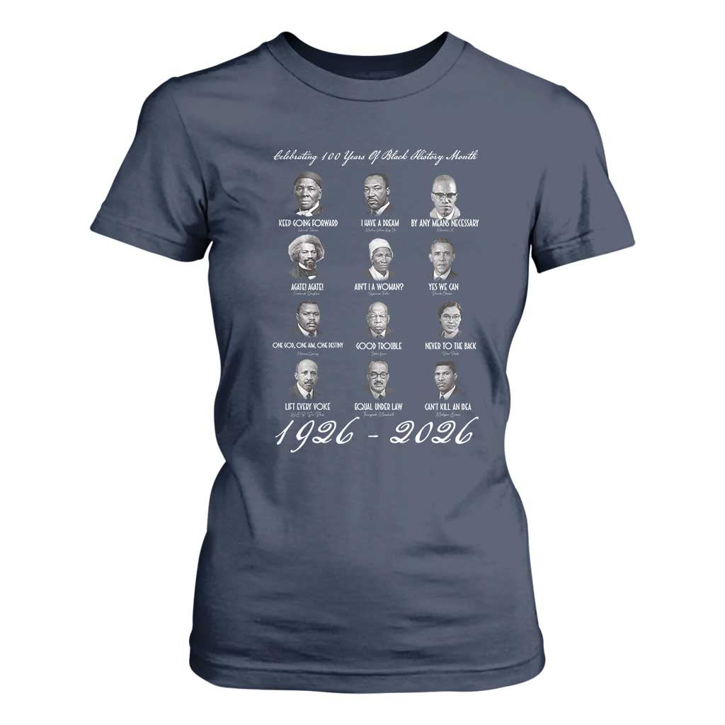 Celebrating 100 Years Of Black History Month 1926 2026 T Shirt For Women Black Leaders