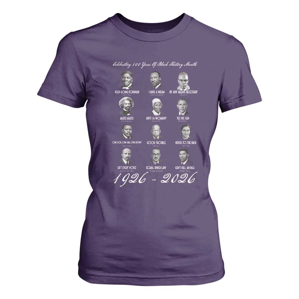 Celebrating 100 Years Of Black History Month 1926 2026 T Shirt For Women Black Leaders