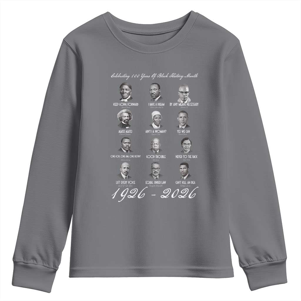 Celebrating 100 Years Of Black History Month 1926 2026 Youth Sweatshirt Black Leaders