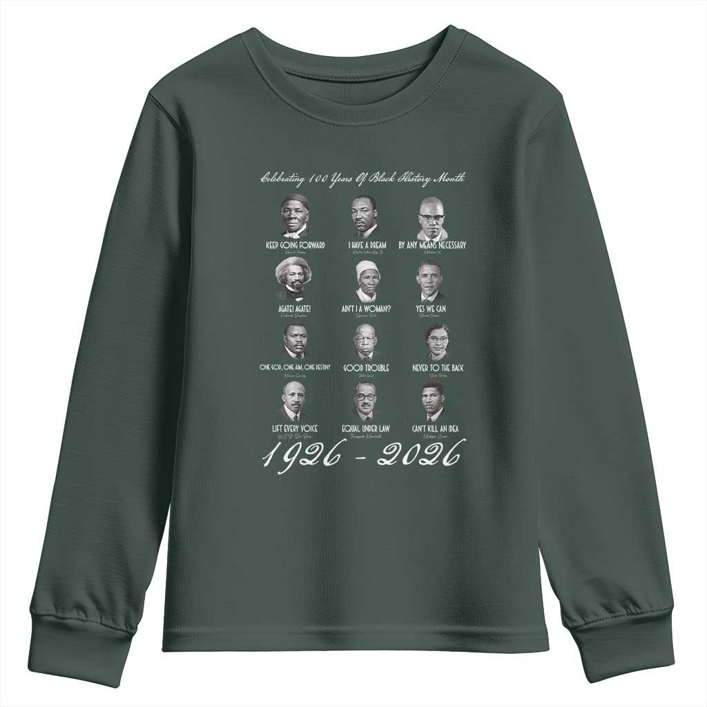 Celebrating 100 Years Of Black History Month 1926 2026 Youth Sweatshirt Black Leaders