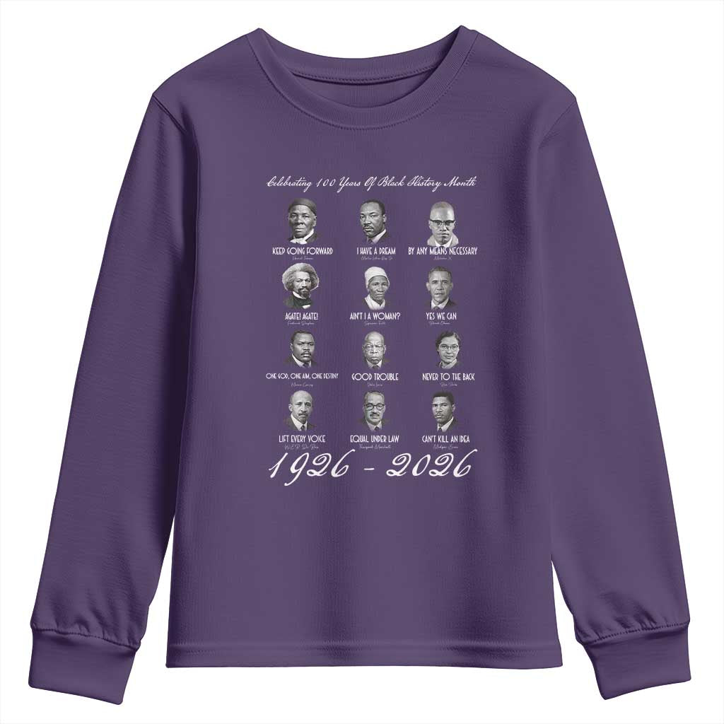 Celebrating 100 Years Of Black History Month 1926 2026 Youth Sweatshirt Black Leaders