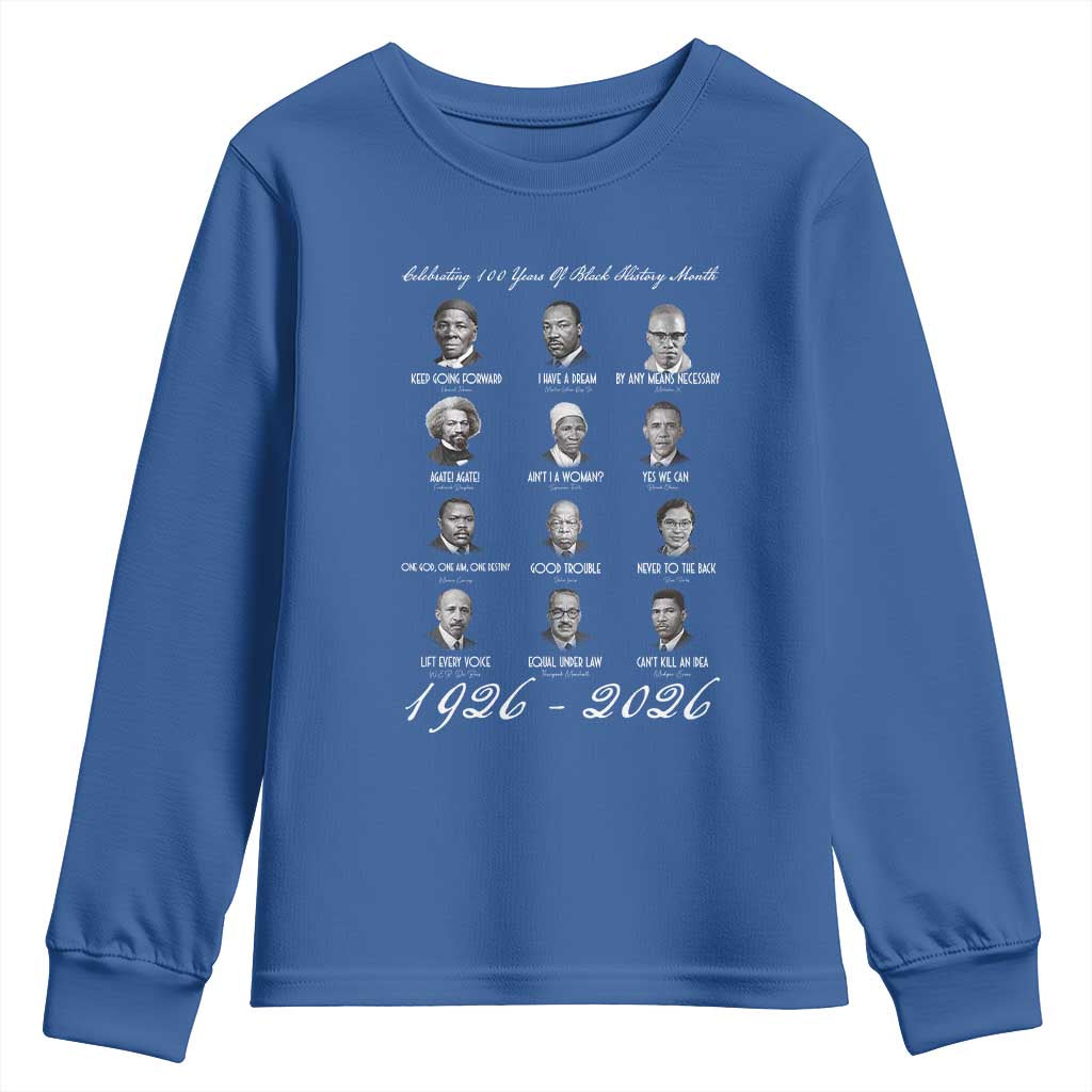 Celebrating 100 Years Of Black History Month 1926 2026 Youth Sweatshirt Black Leaders