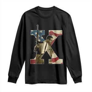 Malcolm X Long Sleeve Shirt Black History Leaders Vintage American Flag