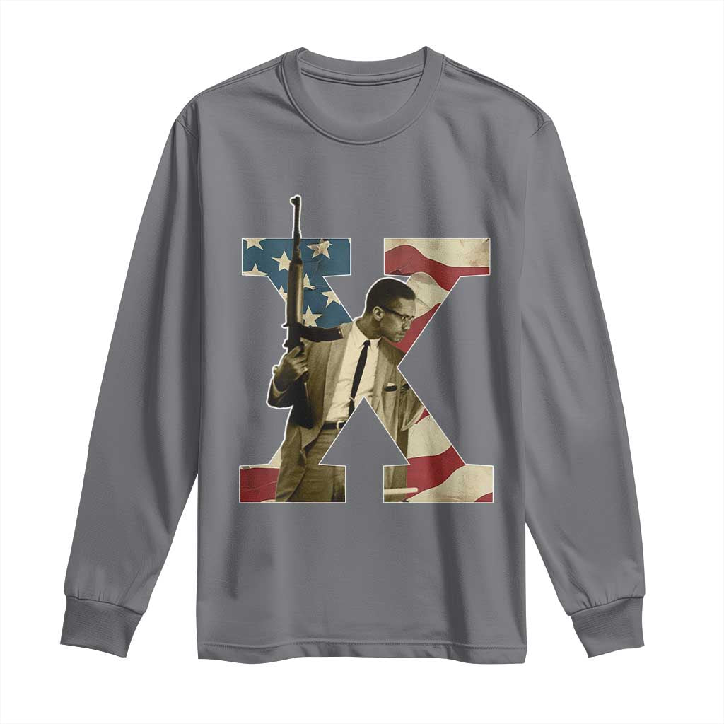 Malcolm X Long Sleeve Shirt Black History Leaders Vintage American Flag