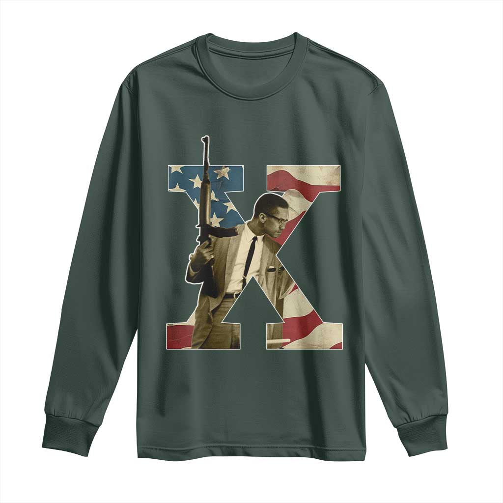 Malcolm X Long Sleeve Shirt Black History Leaders Vintage American Flag