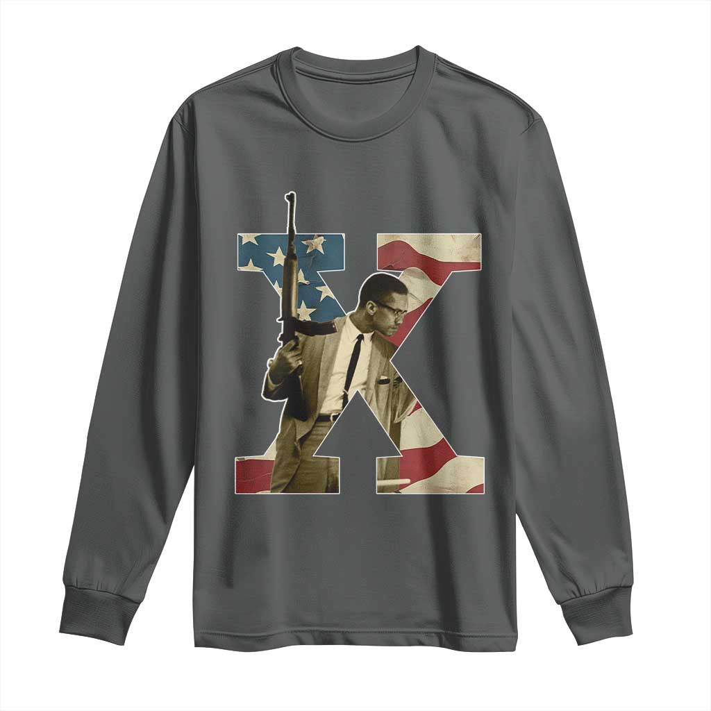 Malcolm X Long Sleeve Shirt Black History Leaders Vintage American Flag