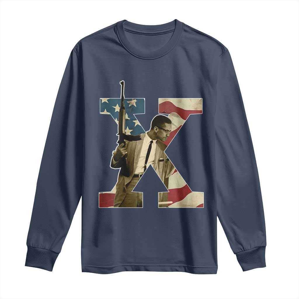 Malcolm X Long Sleeve Shirt Black History Leaders Vintage American Flag