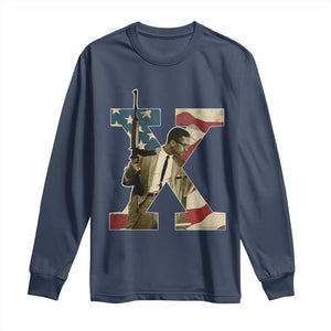 Malcolm X Long Sleeve Shirt Black History Leaders Vintage American Flag
