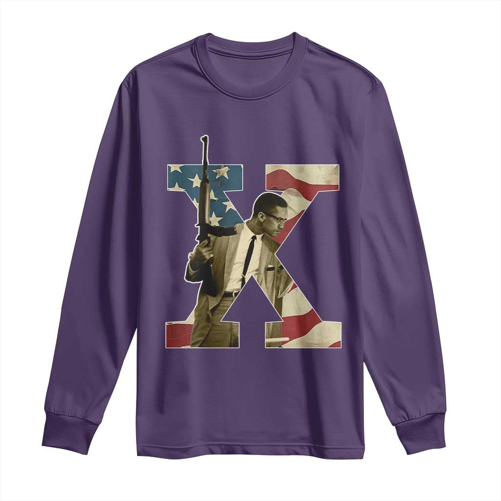 Malcolm X Long Sleeve Shirt Black History Leaders Vintage American Flag