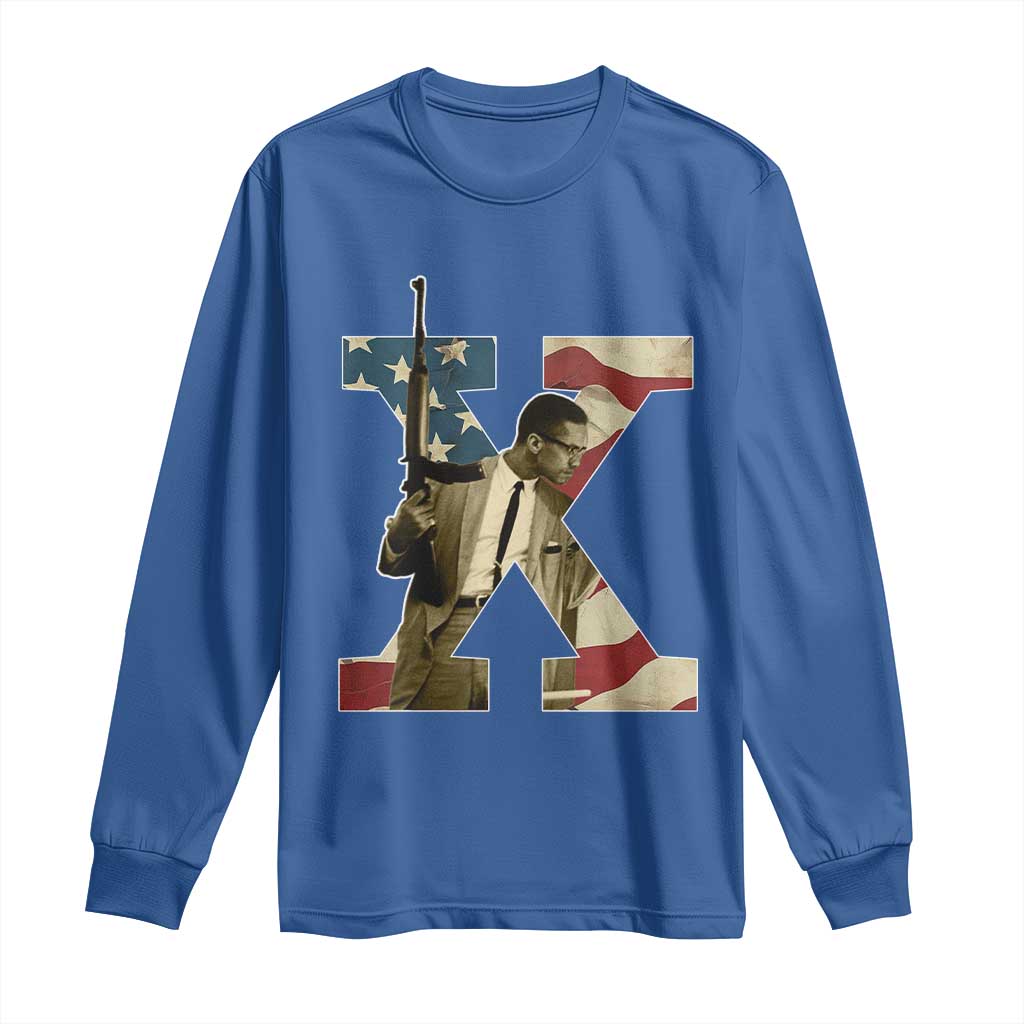 Malcolm X Long Sleeve Shirt Black History Leaders Vintage American Flag
