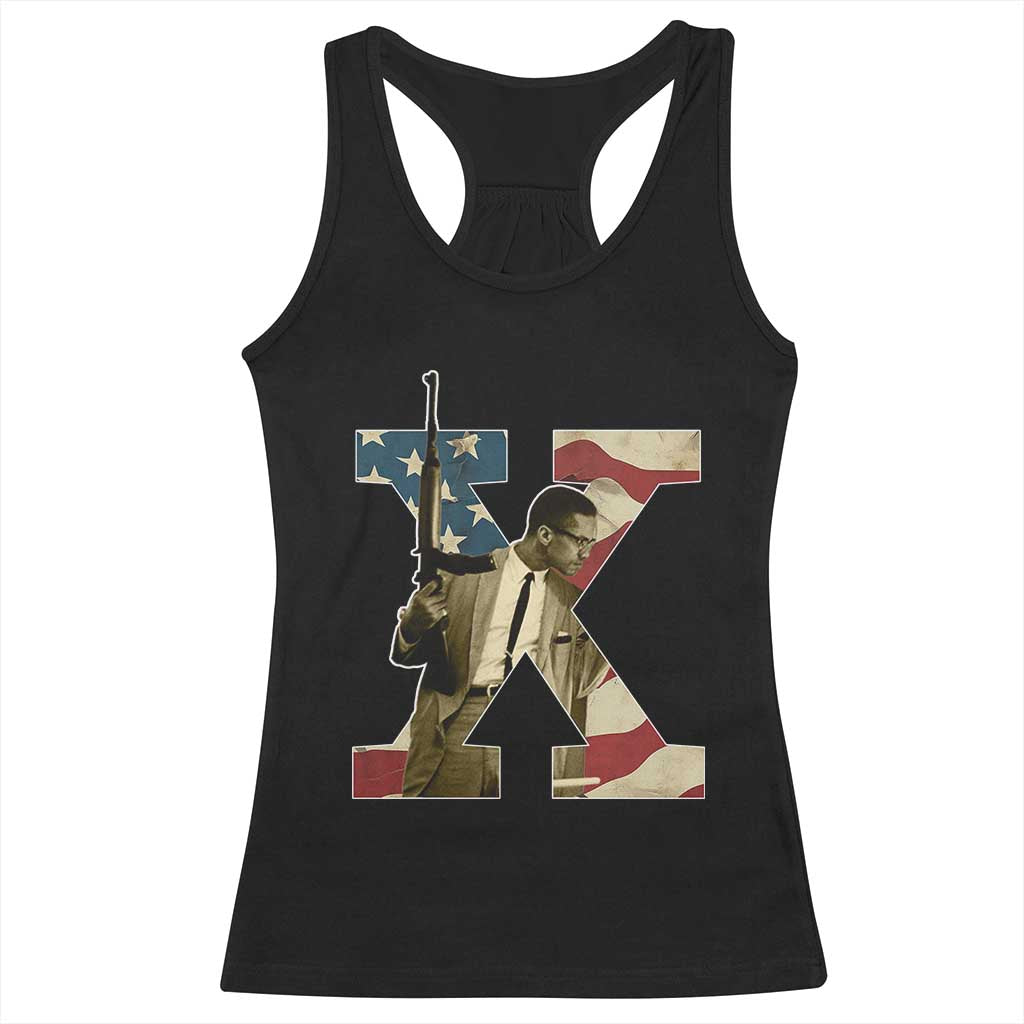 Malcolm X Racerback Tank Top Black History Leaders Vintage American Flag