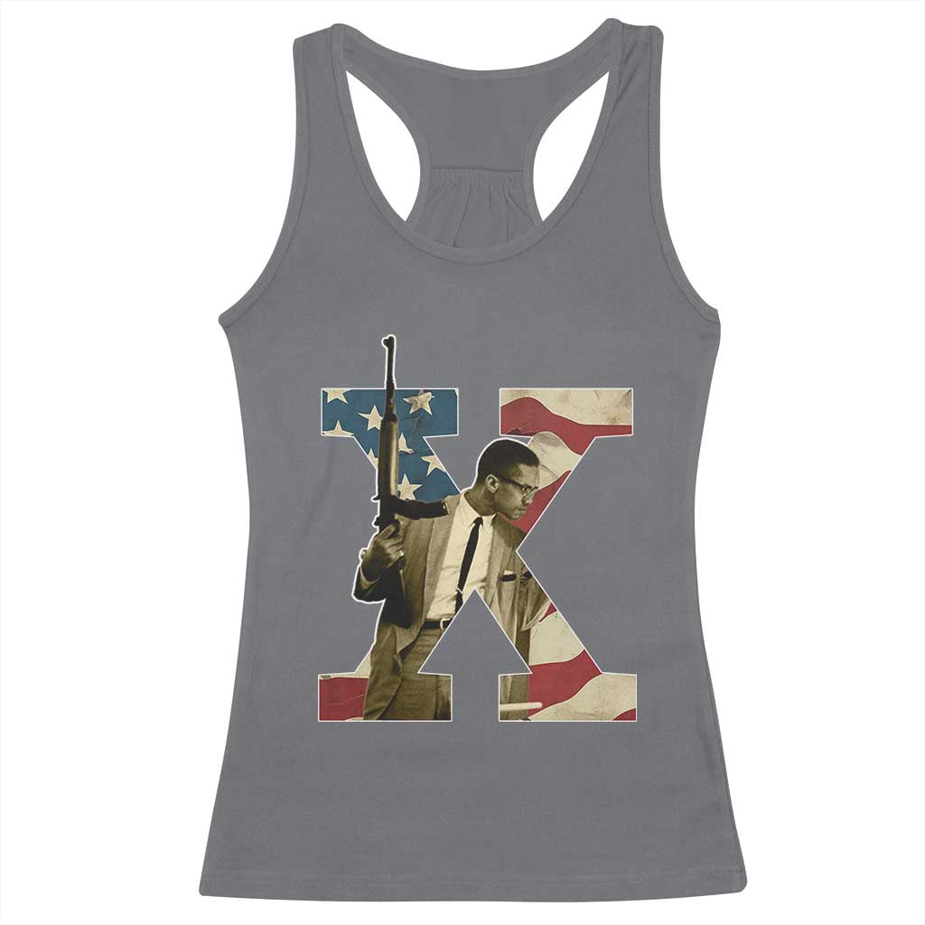 Malcolm X Racerback Tank Top Black History Leaders Vintage American Flag