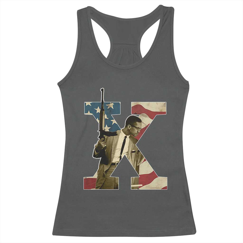 Malcolm X Racerback Tank Top Black History Leaders Vintage American Flag