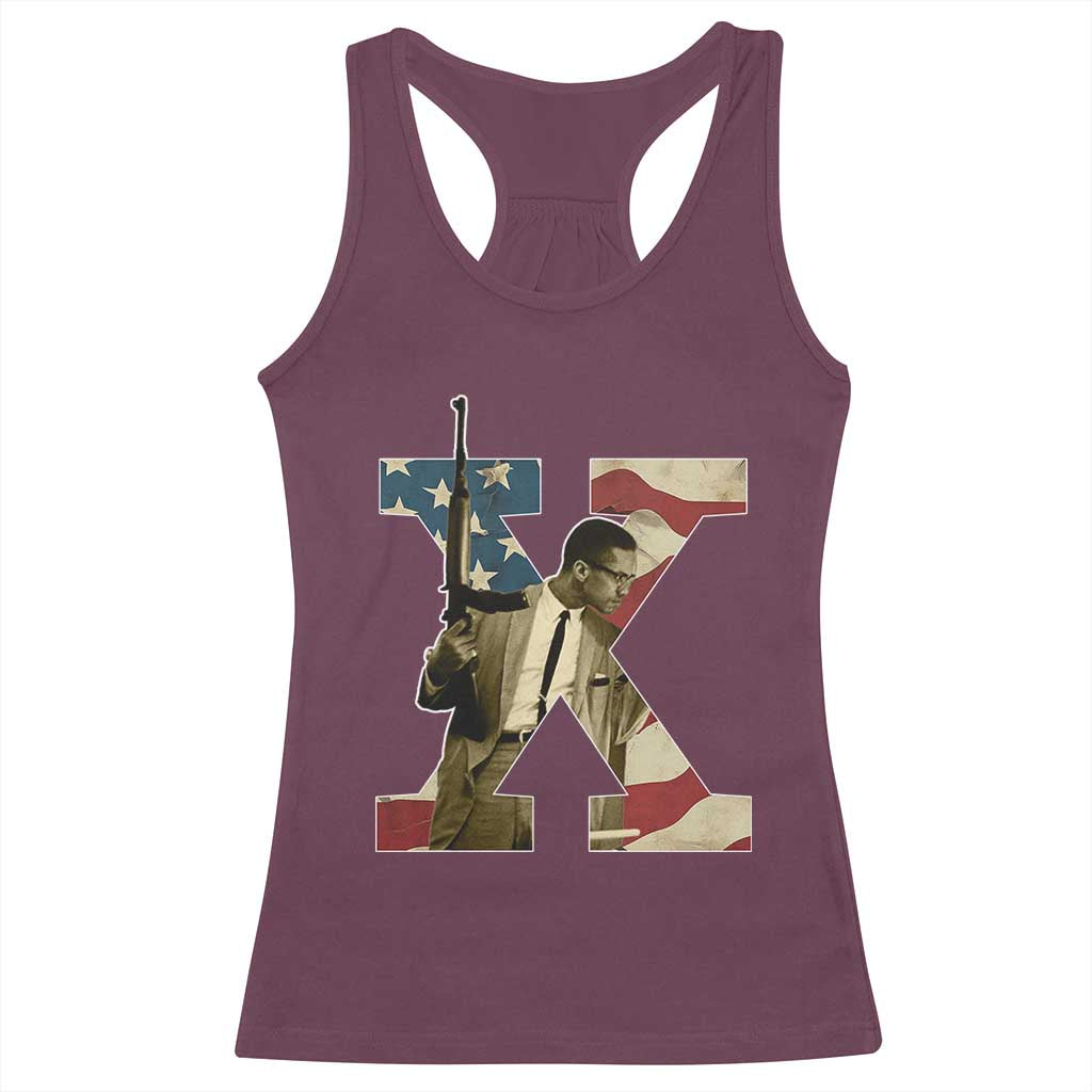 Malcolm X Racerback Tank Top Black History Leaders Vintage American Flag