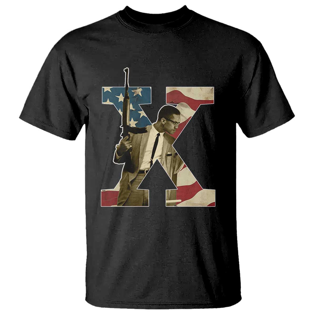 Malcolm X T Shirt Black History Leaders Vintage American Flag
