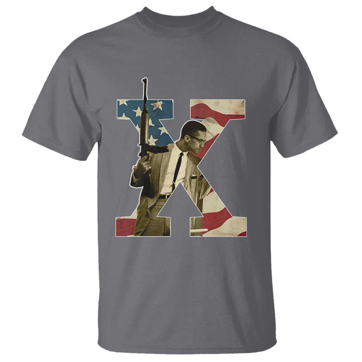 Malcolm X T Shirt Black History Leaders Vintage American Flag