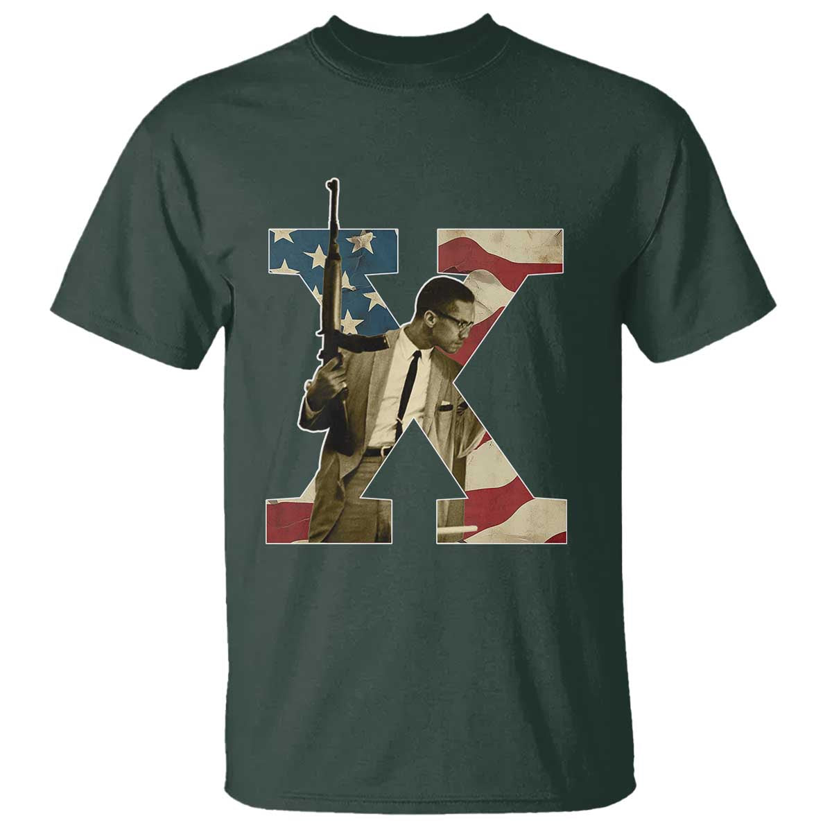 Malcolm X T Shirt Black History Leaders Vintage American Flag