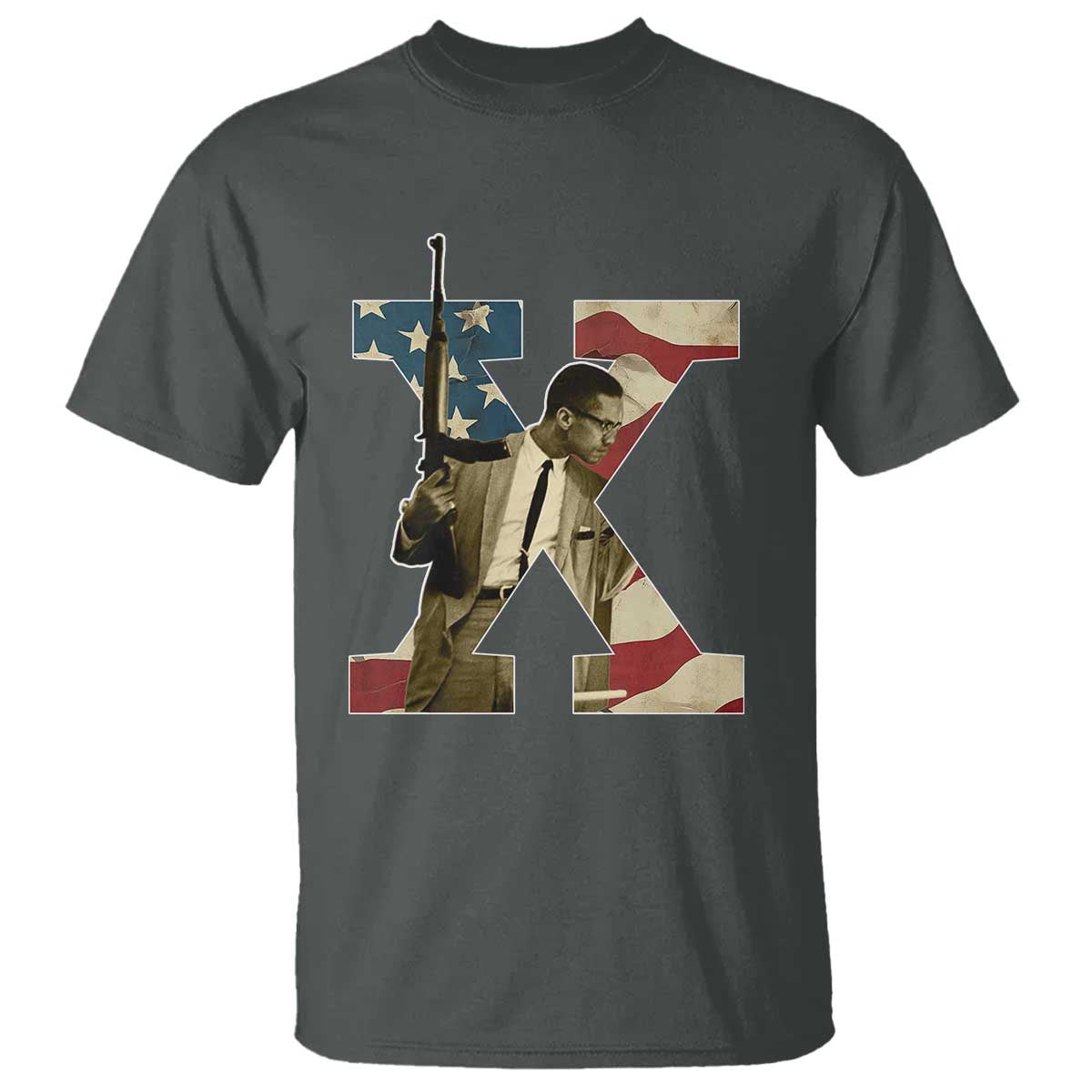 Malcolm X T Shirt Black History Leaders Vintage American Flag