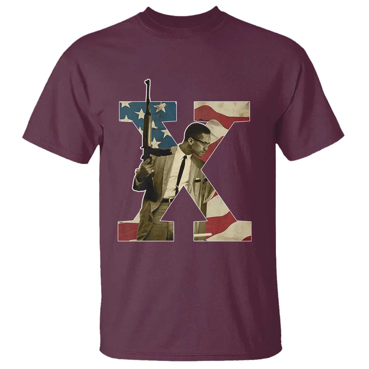 Malcolm X T Shirt Black History Leaders Vintage American Flag