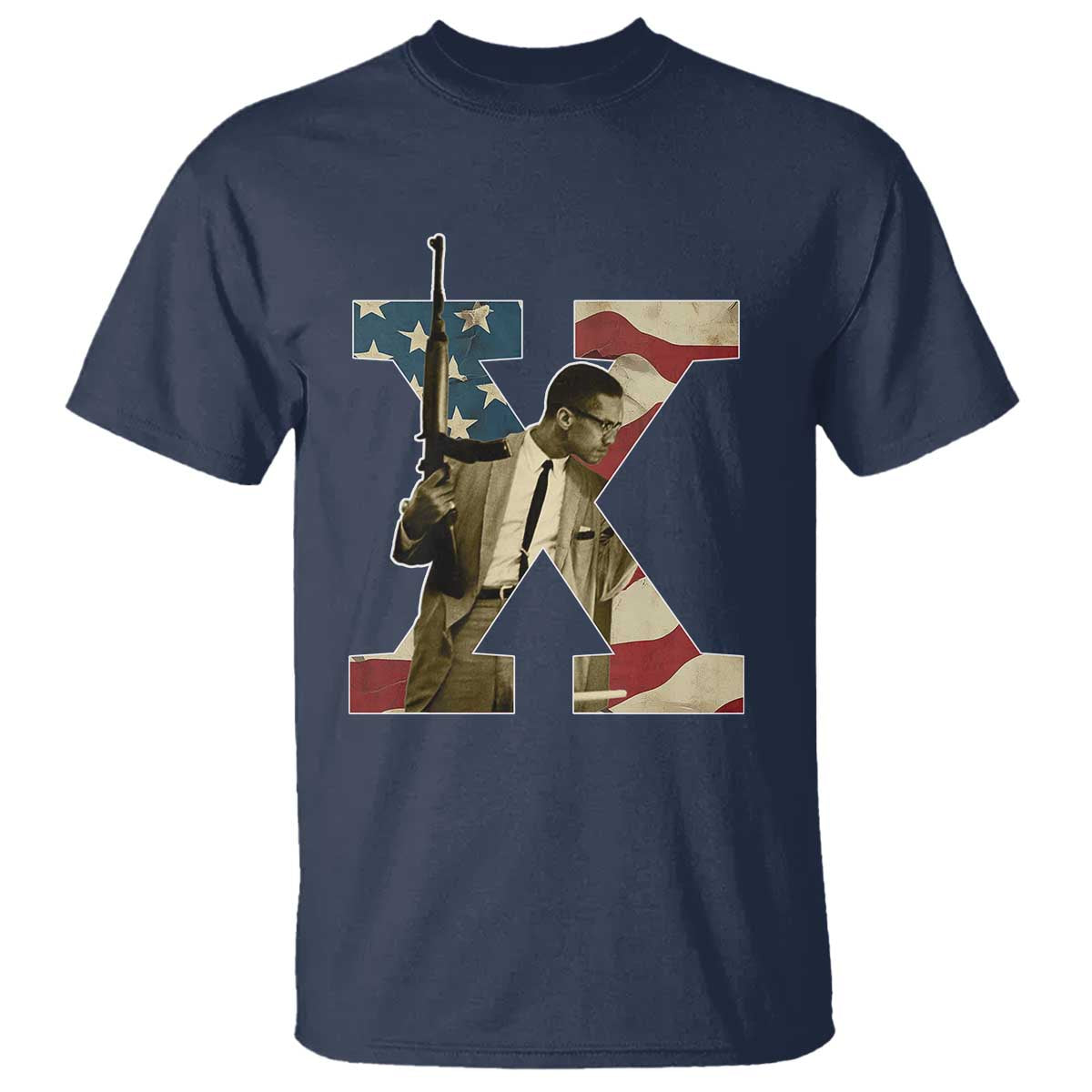 Malcolm X T Shirt Black History Leaders Vintage American Flag