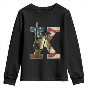 Malcolm X Youth Sweatshirt Black History Leaders Vintage American Flag