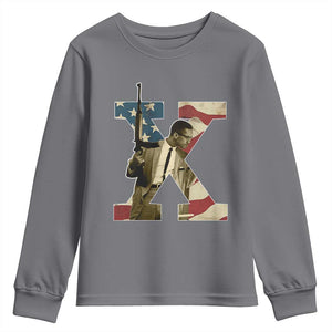 Malcolm X Youth Sweatshirt Black History Leaders Vintage American Flag