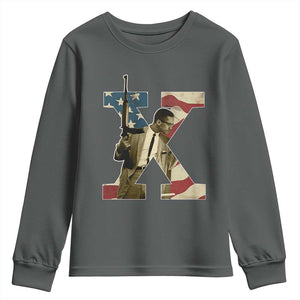 Malcolm X Youth Sweatshirt Black History Leaders Vintage American Flag