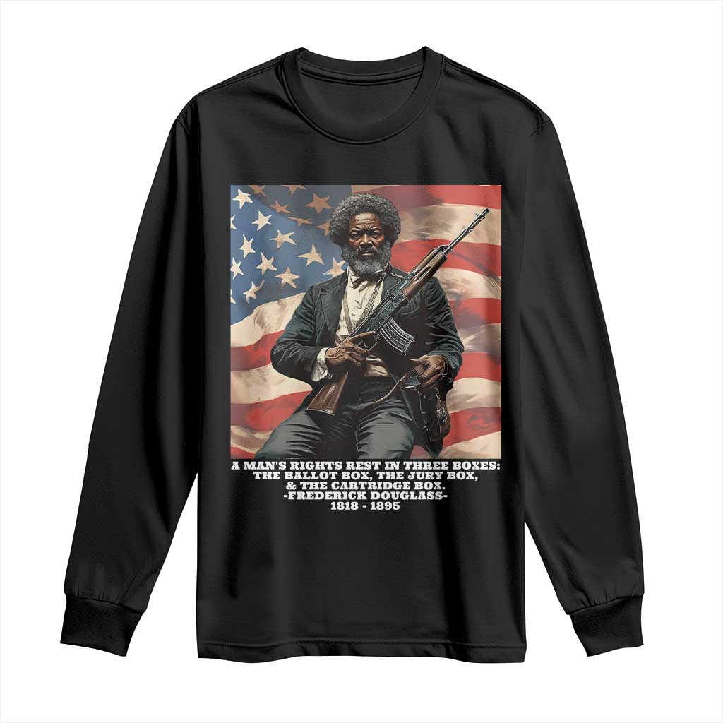 Frederick Douglass Long Sleeve Shirt A Man's Rights Rest In Three Boxes Vintage American Flag