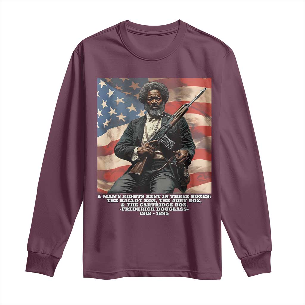 Frederick Douglass Long Sleeve Shirt A Man's Rights Rest In Three Boxes Vintage American Flag