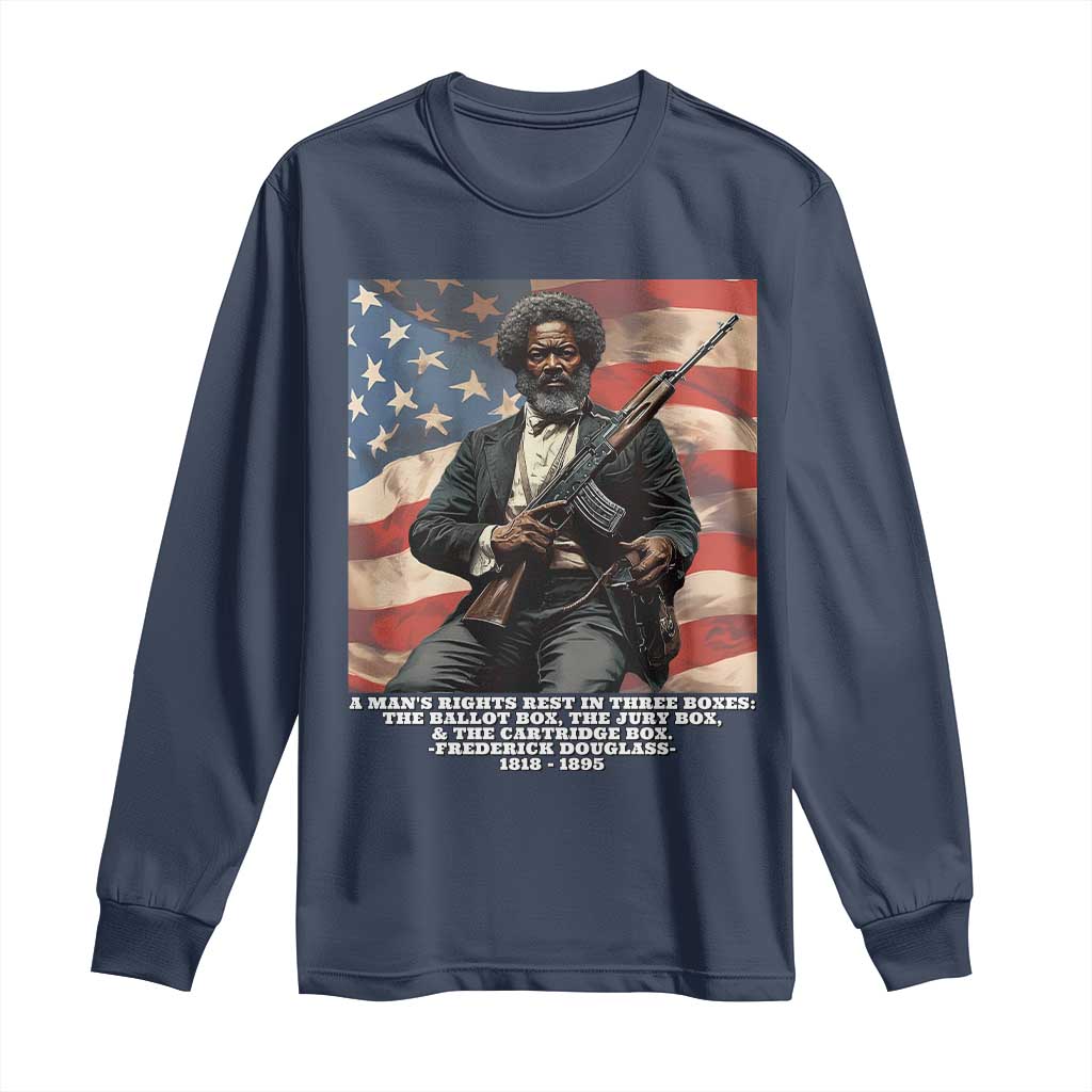 Frederick Douglass Long Sleeve Shirt A Man's Rights Rest In Three Boxes Vintage American Flag