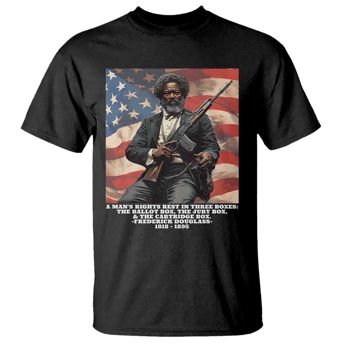 Frederick Douglass T Shirt A Man's Rights Rest In Three Boxes Vintage American Flag