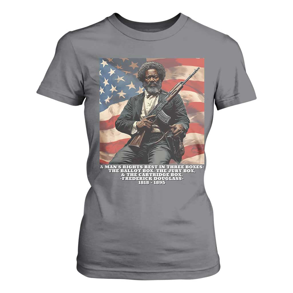 Frederick Douglass T Shirt For Women A Man's Rights Rest In Three Boxes Vintage American Flag