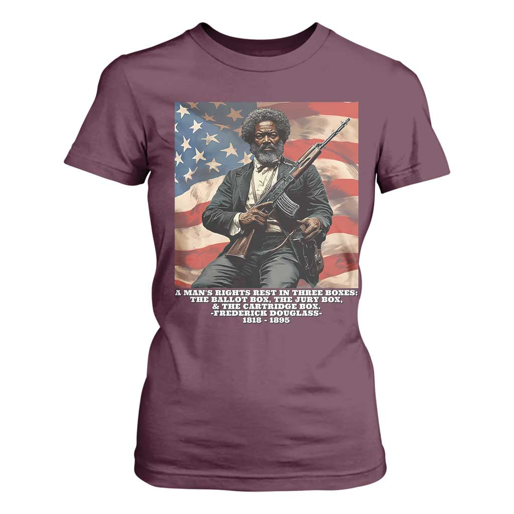 Frederick Douglass T Shirt For Women A Man's Rights Rest In Three Boxes Vintage American Flag