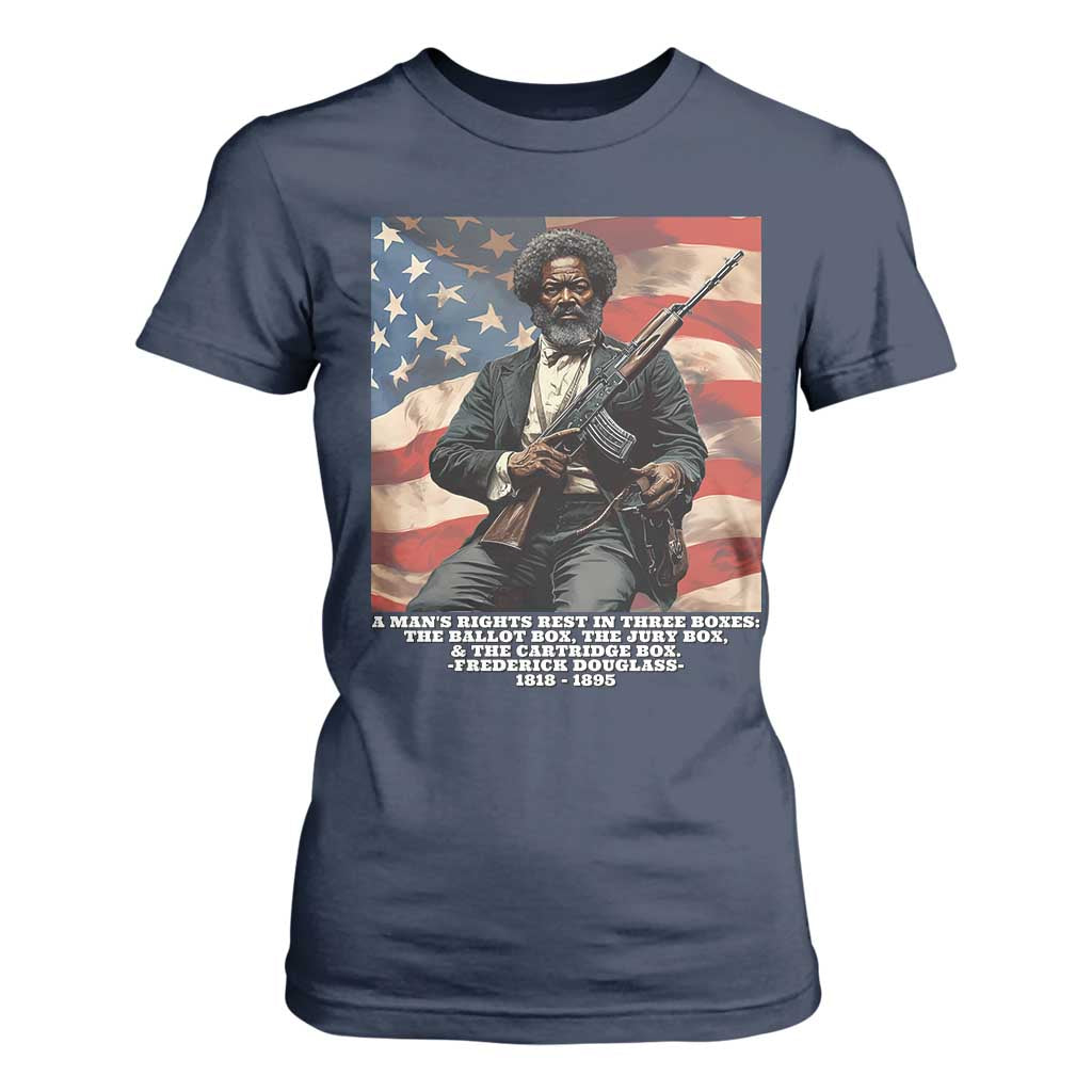 Frederick Douglass T Shirt For Women A Man's Rights Rest In Three Boxes Vintage American Flag