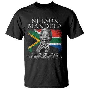 Nelson Mandela Quote T Shirt I Never Lose I Either Win Or I Learn Vintage South African Flag