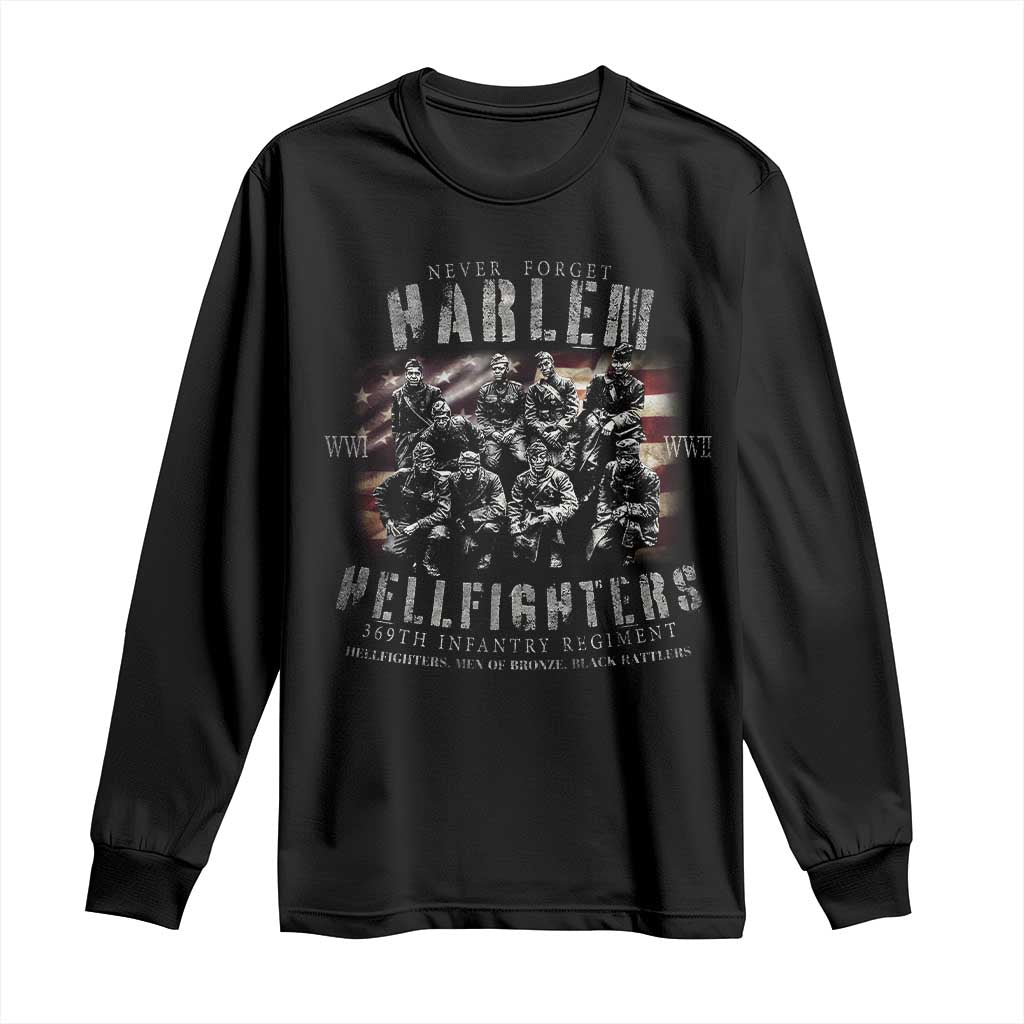 Never Forget Harlem Hellfighters Long Sleeve Shirt Vintage USA Flag