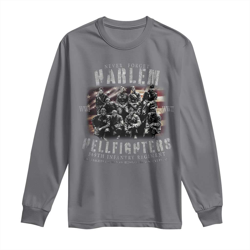 Never Forget Harlem Hellfighters Long Sleeve Shirt Vintage USA Flag